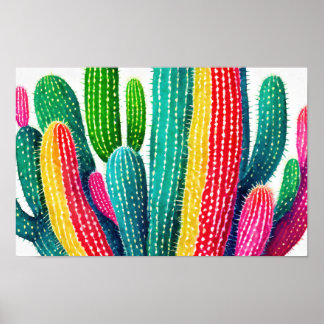 Cacti in vibrant colours  poster