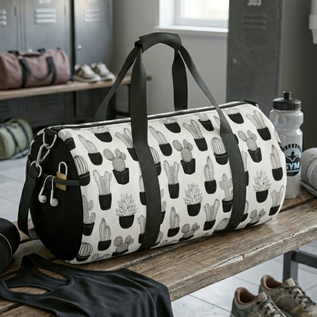 Cacti Line Art Pattern Large Duffle Bag (Creator Uploaded)