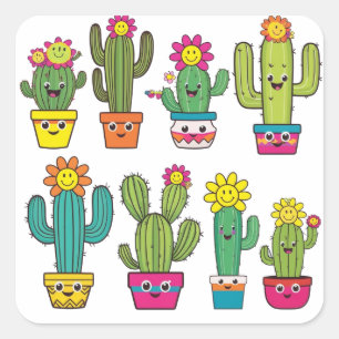Cacti lovers cute ones square sticker