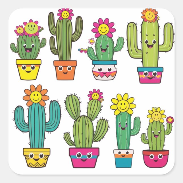 Cacti lovers cute ones square sticker (Front)