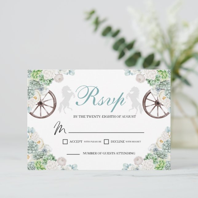 Cacti Mint Green Western Quinceanera RSVP Card (Standing Front)