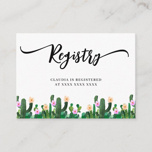Cacti Registry Bridal Shower Enclosure Card (Front)