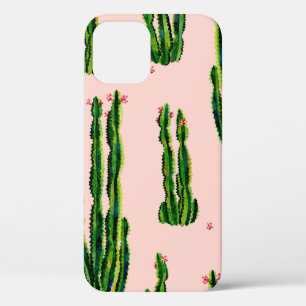 Cacti seamless pattern watercolor. Cactus in bloss iPhone 12 Case
