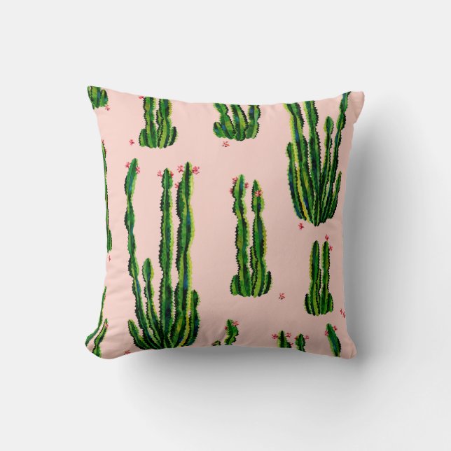 Cacti seamless pattern watercolor. Cactus in bloss Cushion (Front)
