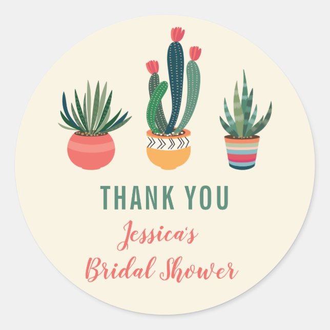 Cacti Succulent Bridal Shower Favour Sticker (Front)