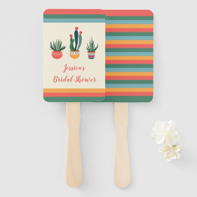 Cacti Succulent Bridal Shower Hand Fan (Front and Back)