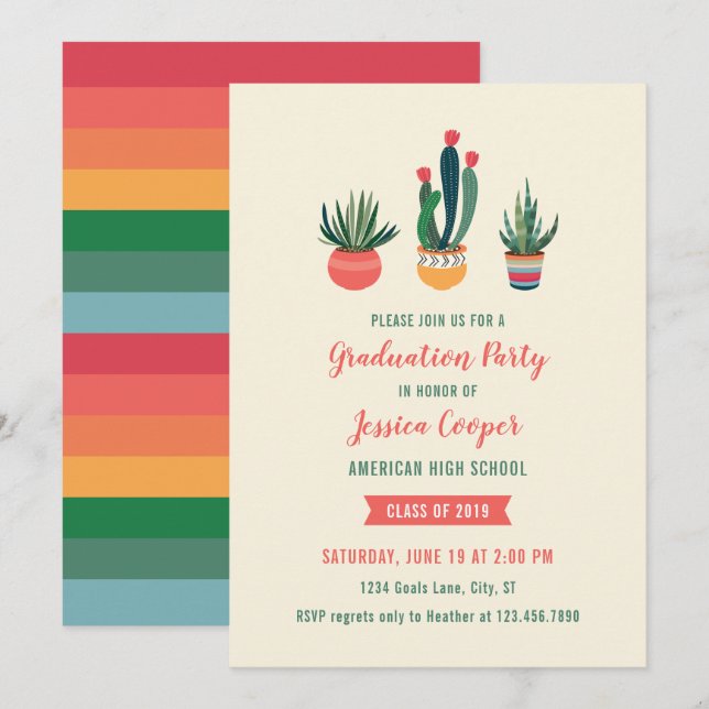 Cacti Succulent Graduation Invitation (Front/Back)