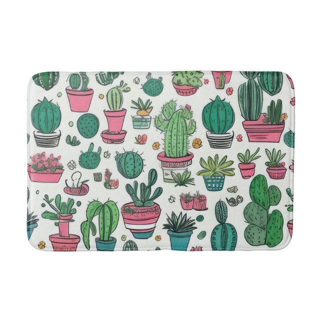 Cacti Succulent Pattern Bath Mat (Front)