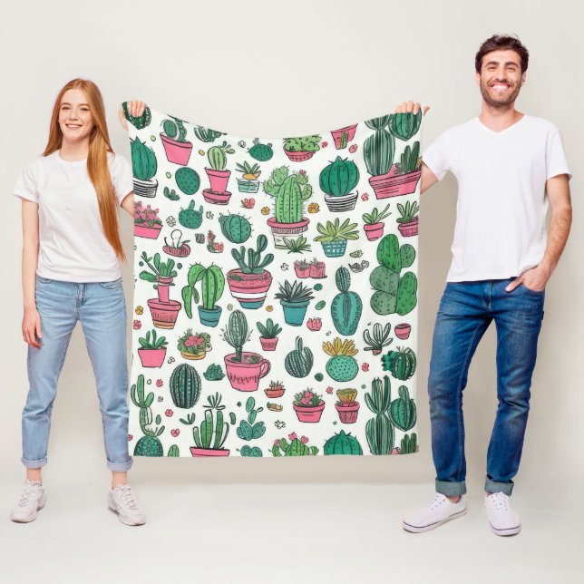 Cacti Succulent Pattern Fleece Blanket (In Situ)