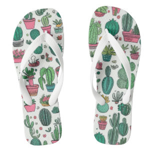 Cacti Succulent Pattern Flip Flops