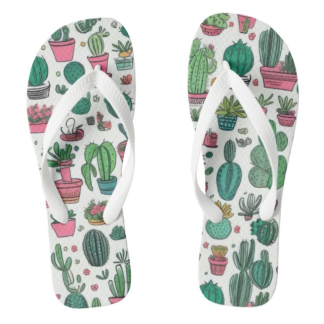 Cacti Succulent Pattern Flip Flops (Footbed)