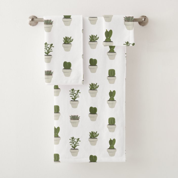 Cacti & Succulent white choose your background Bath Towel Set