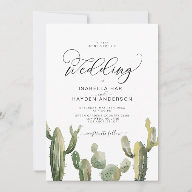 Cacti Succulents Cactus Boho Desert Wedding Invitation (Front)