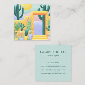 Cacti Succulents Colourful Southwestern Art Square Business Card