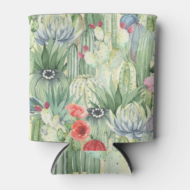 Cacti, succulents: floral watercolor print. can cooler (Front)
