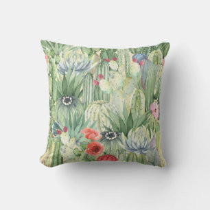 Cacti, succulents: floral watercolor print. cushion