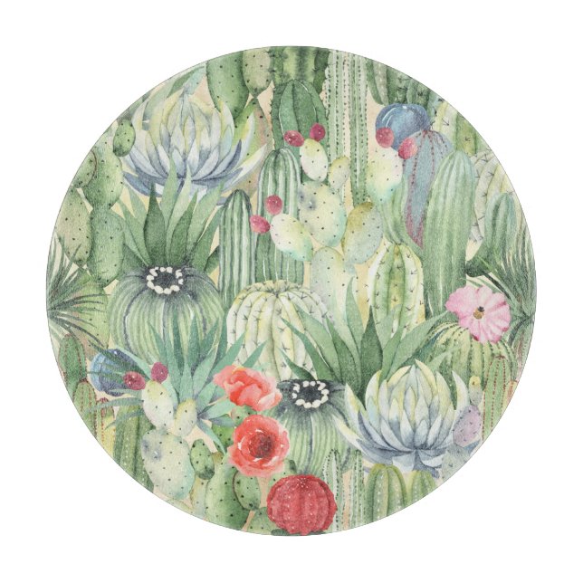 Cacti, succulents: floral watercolor print. cutting board (Front)