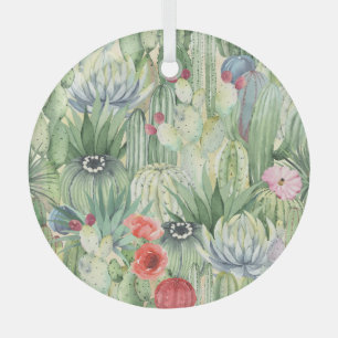 Cacti, succulents: floral watercolor print. glass tree decoration