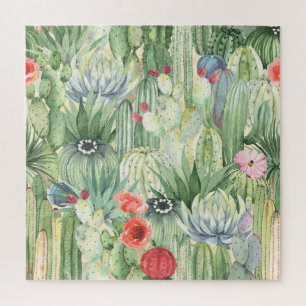 Cacti, succulents: floral watercolor print. jigsaw puzzle