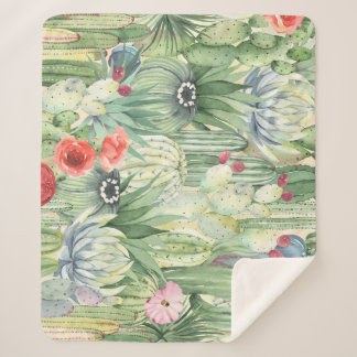 Cacti, succulents: floral watercolor print. sherpa blanket