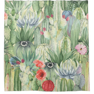 Cacti, succulents: floral watercolor print. shower curtain