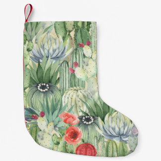 Cacti, succulents: floral watercolor print. small christmas stocking