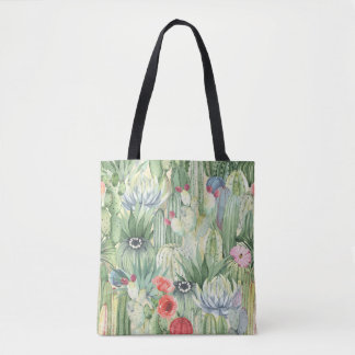 Cacti, succulents: floral watercolor print. tote bag