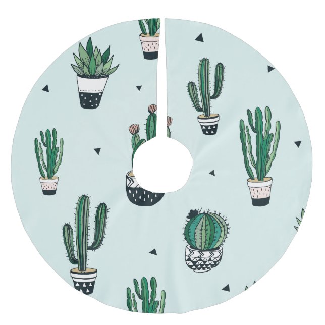 Cacti-succulents, hand-drawn seamless pattern. brushed polyester tree skirt (Front)