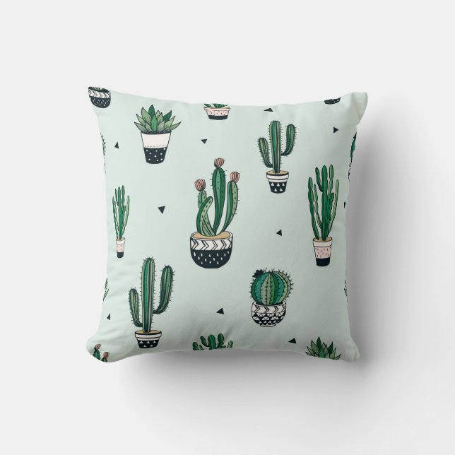 Cacti-succulents, hand-drawn seamless pattern. cushion (Front)