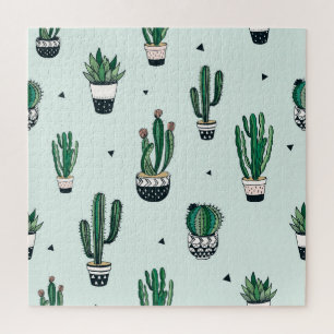 Cacti-succulents, hand-drawn seamless pattern. jigsaw puzzle