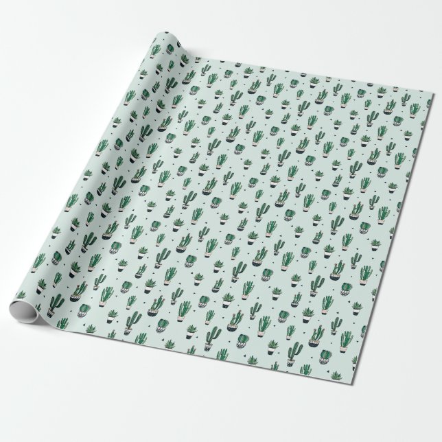 Cacti-succulents, hand-drawn seamless pattern. wrapping paper (Unrolled)