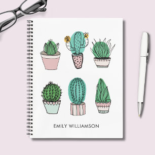 Cacti succulents illustration personalised name notebook