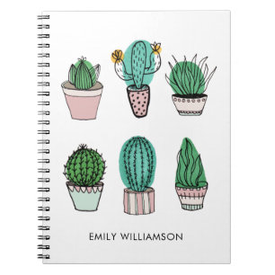 Cacti succulents illustration personalised name notebook