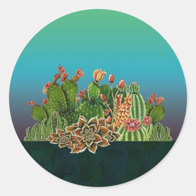 Cacti & Succulents pattern Classic Round Sticker (Front)