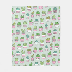 Cacti Succulents Plants Doodles Pattern  Fleece Blanket