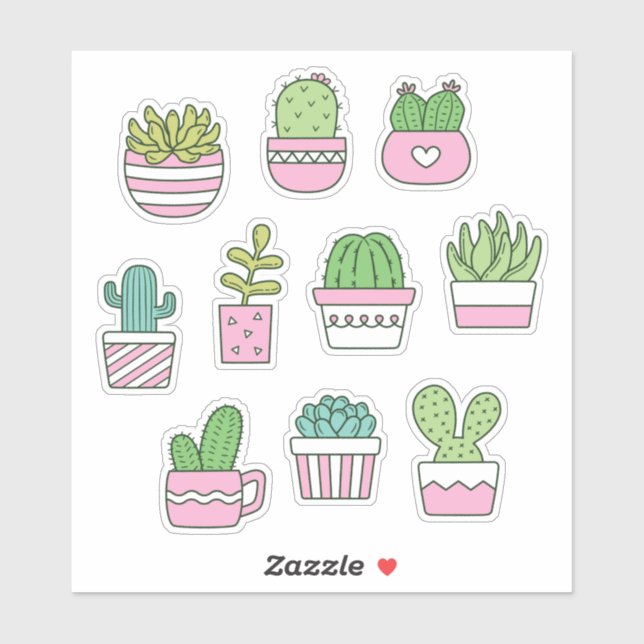 Cacti Succulents Plants Doodles Sticker Pack (Sheet)