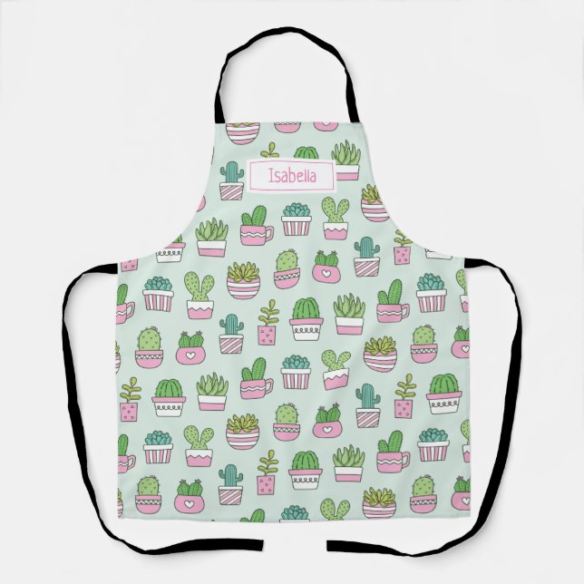 Cacti Succulents Plants Pattern Personalised Apron (Front)