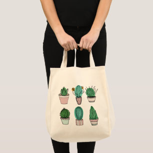 Cacti succulents potted plant illustration tote bag