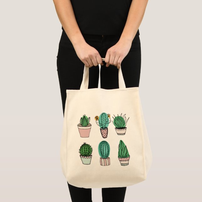 Cacti succulents potted plant illustration tote bag (Front (Product))
