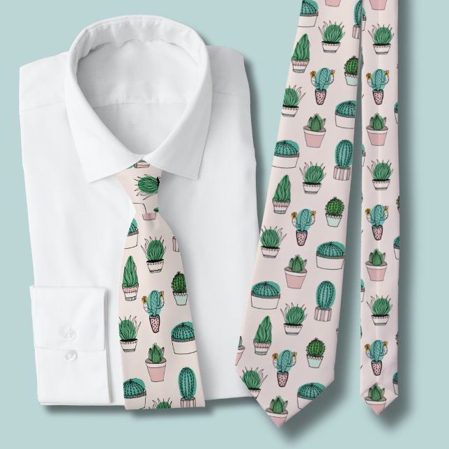 Cacti succulents potted plant pattern tie (Cacti pattern tie)