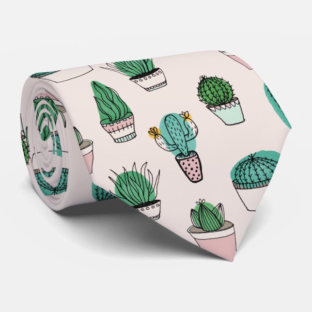 Cacti succulents potted plant pattern tie (Rolled)
