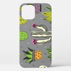 Cacti, succulents: tropical vintage background. iPhone 12 case