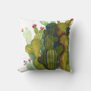 Cacti, succulents: vintage watercolor. cushion