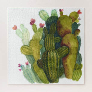 Cacti, succulents: vintage watercolor. jigsaw puzzle