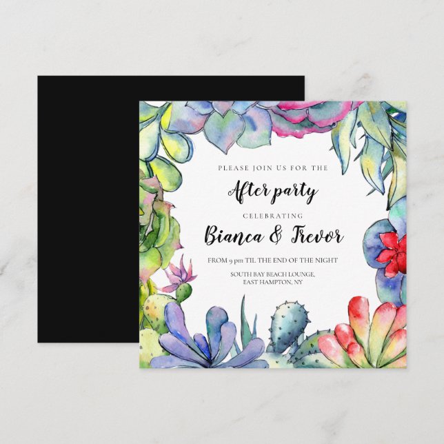 Cacti & succulents watercolor wedding after party invitation (Front/Back)