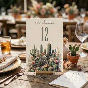 Cacti & Wagon Wheel Rustic Wedding Table Number