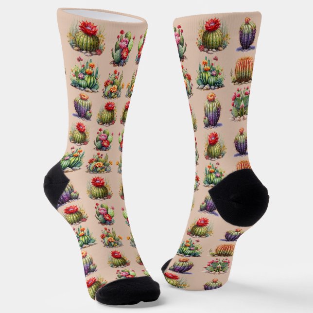 Cacti Watercolor Pattern Socks (Angled)