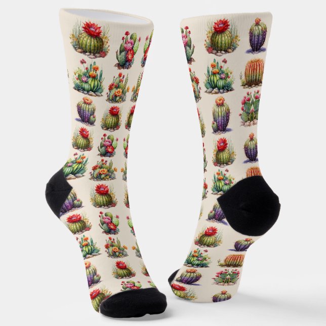 Cacti Watercolor Pattern Socks (Angled)