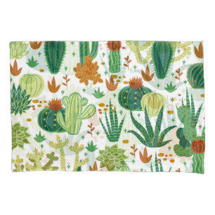 Cacti White Background: Vintage Graphics. Pillowcase