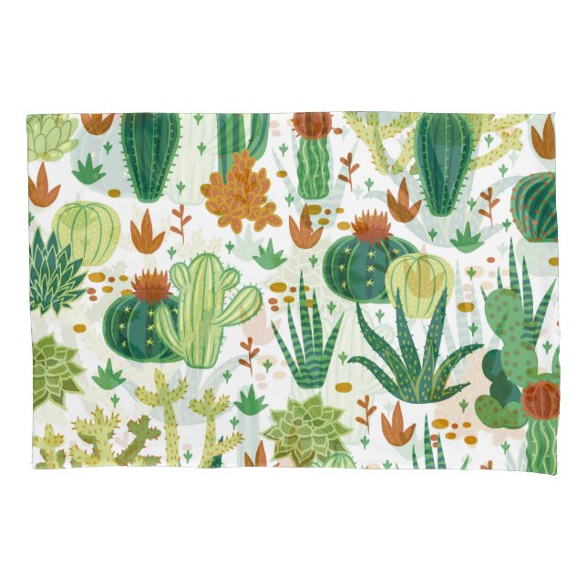 Cacti White Background: Vintage Graphics. Pillowcase (Front)